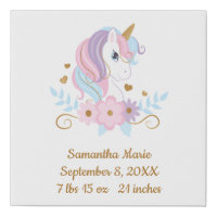 Birth Stats Unicorn Pink Blue Gold, Girly  Faux Canvas Print