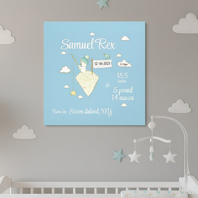 Birth Stats with little Bear Canvas Print (birth stats canvas print for boys)