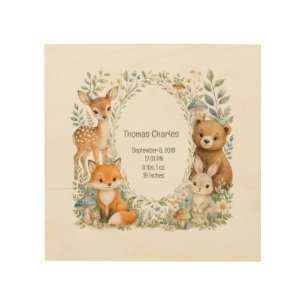 Birth Stats Woodland Animals New Baby Boy Girl  Wood Wall Art
