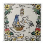 Birth Tile, Dutch Look, Personalize Ceramic Tile<br><div class="desc">Add Name,  date,  city on this Dutch Look ceramic tile,  personalized gift for baby.</div>