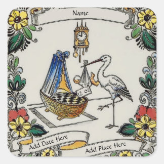 Birth Tile, Dutch Look, Personalize Square Sticker