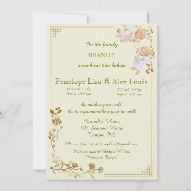 birth twin babies announcement (Front)