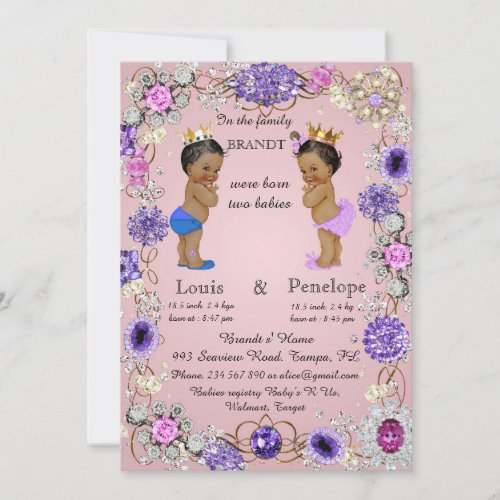 birth twin babies announcement pink colorful announcement