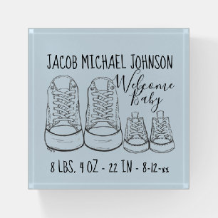 Birth Welcome New Baby Boy Sneakers Blue Paperweight