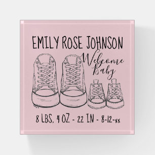 Birth Welcome New Baby Girl Sneakers Pink Paperweight
