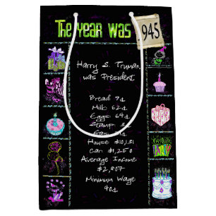 Birth Year 1945 Fun Trivia On Black  Medium Gift Bag