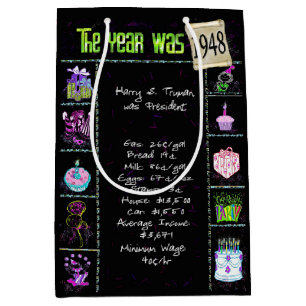 Birth Year 1948 Fun Trivia On Black  Medium Gift Bag