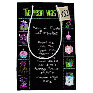 Birth Year 1952 Fun Trivia On Black Medium Gift Bag