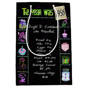 Birth Year 1956 Fun Trivia On Black    Medium Gift Bag