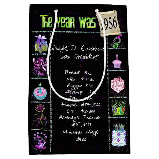 Birth Year 1956 Fun Trivia On Black    Medium Gift Bag (Front)