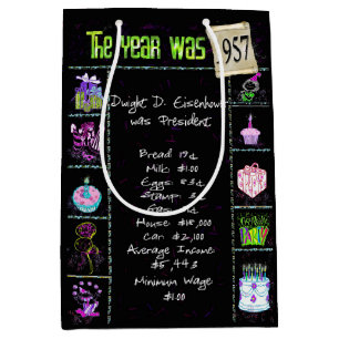 Birth Year 1957 Fun Trivia On Black Medium Gift Bag