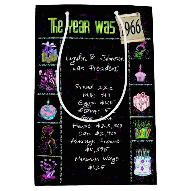 Birth Year 1966 Fun Trivia On Black Medium Gift Bag (Front)