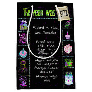 Birth Year 1972 Fun Trivia On Black Medium Gift Bag