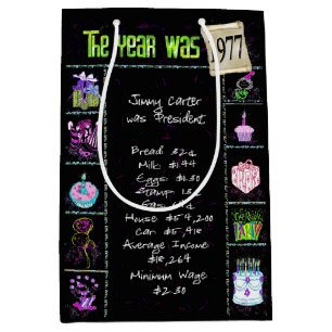 Birth Year 1977 Fun Trivia On Black    Medium Gift Bag