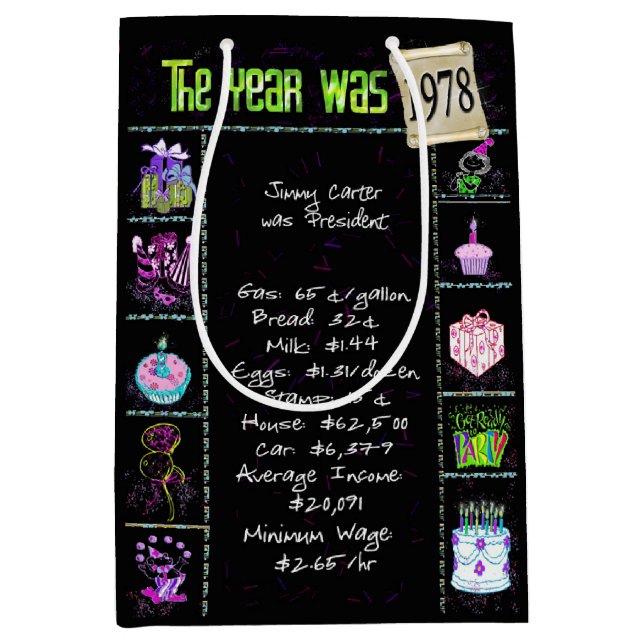 Birth Year 1978 Fun Trivia On Black    Medium Gift Bag (Front)