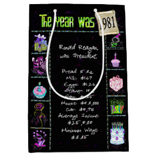 Birth Year 1981 Fun Trivia On Black      Medium Gift Bag