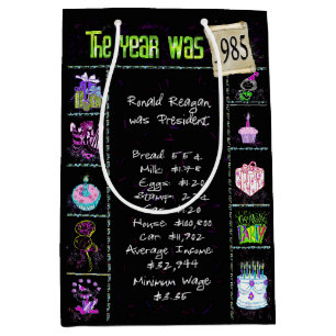 Birth Year 1985 Fun Trivia On Black   Medium Gift Bag