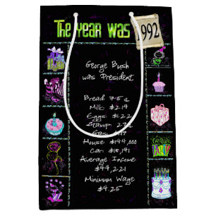 Birth Year 1992 Fun Trivia On Black  Medium Gift Bag