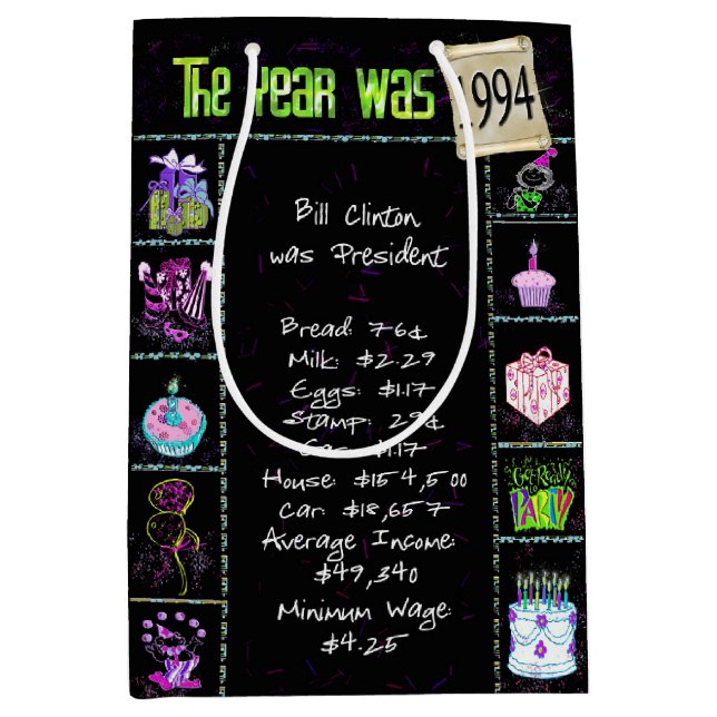 Birth Year 1994 Fun Trivia On Black Medium Gift Bag (Front)