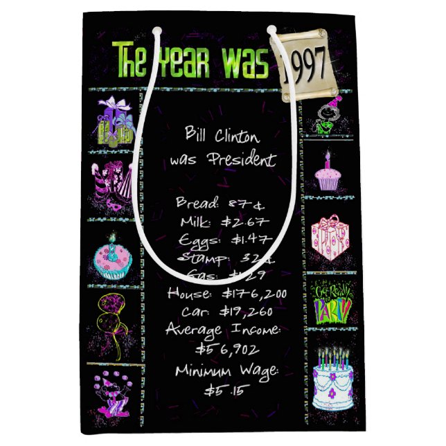 Birth Year 1997 Fun Trivia On Black    Medium Gift Bag (Front)