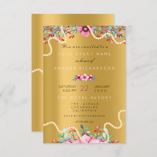 Birthay 16th Bridal Floral Formal Pearls Petals Invitation