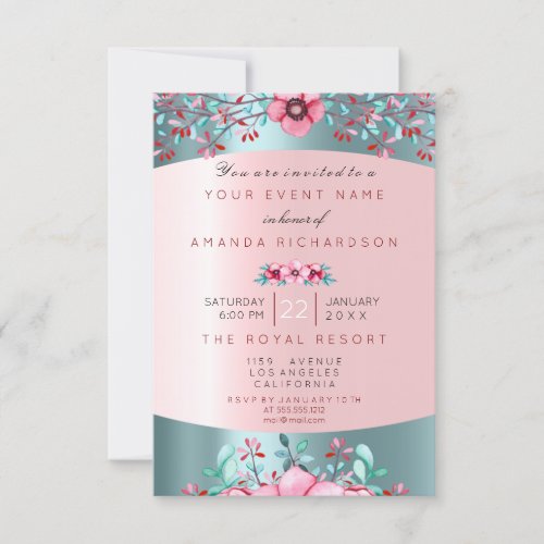 Birthay 16th Bridal Floral Pink Blue Water Aqua Invitation