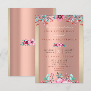 Birthay 16th Bridal Floral Rose Gold Framed Invitation