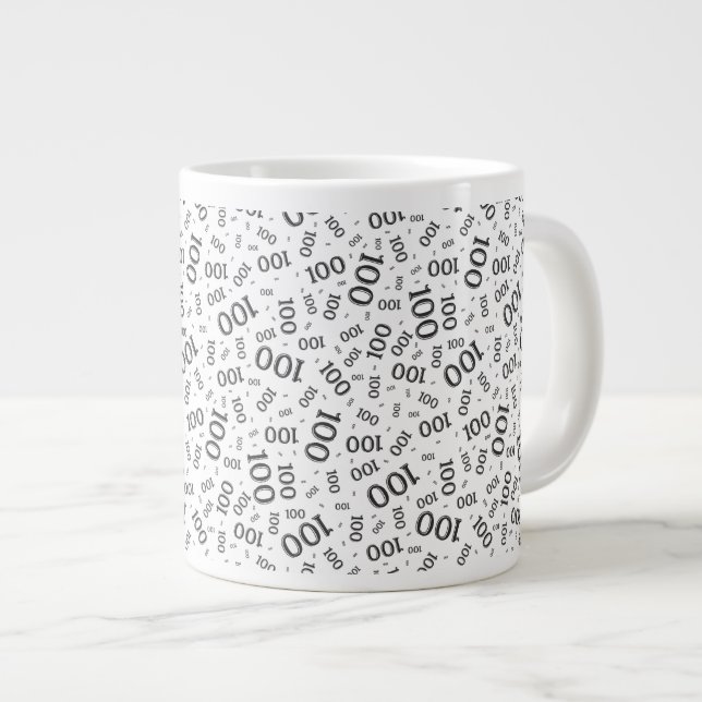Birthday 100 Black/White Random Number Pattern Giant Coffee Mug (Front Right)