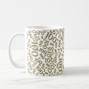 Birthday 100 Gold/White Random Number Pattern  Coffee Mug