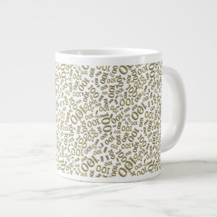 Birthday 100 Gold/White Random Number Pattern Giant Coffee Mug