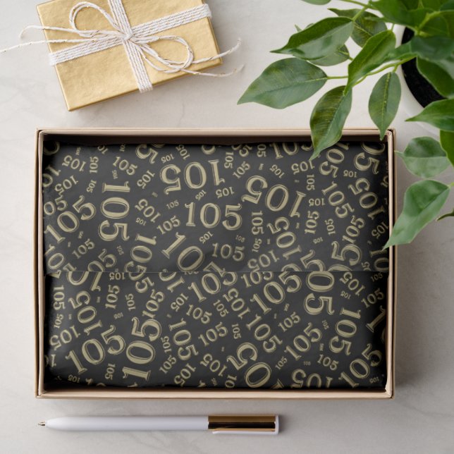 Birthday 105th Black/Gold Random Number Pattern Tissue Paper (Gift)