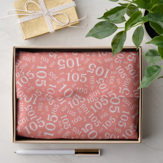 Birthday 105th Coral/White Random Number Pattern Tissue Paper (Gift)