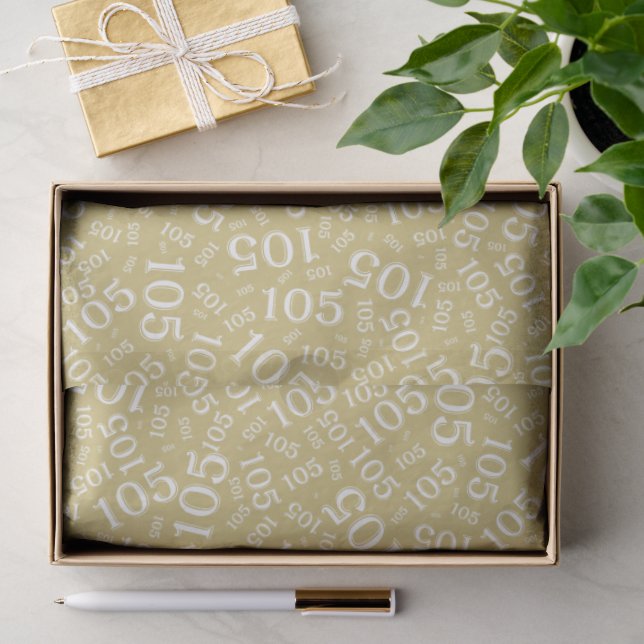 Birthday 105th Gold/White Random Number Pattern Tissue Paper (Gift)