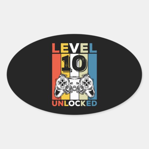 Birthday 10th Level Unlocked 10 Gaming Vintage Oval Sticker