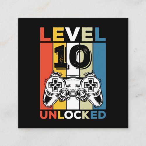 Birthday 10th Level Unlocked 10 Gaming Vintage Square Business Card