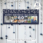 Birthday 12 Photo Collage Blue Silver Confetti Banner<br><div class="desc">Celebrate any age birthday for him or her with a fun photo collage banner sign featuring 12 square pictures of photo memories through the years and personalized with your custom text and their age. The design features silver streamers and confetti and white lights against your choice of background color (shown...</div>