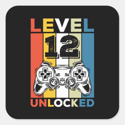 Birthday 12th Level Unlocked 12 Gaming Vintage Square Sticker