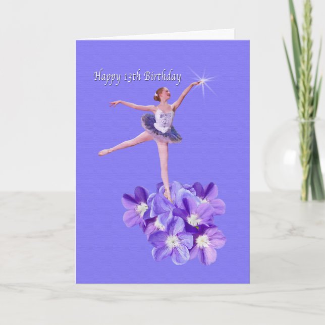 Birthday,  13th, Ballerina and Violets Card (Front)