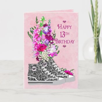Birthday 13th  Girls  Fancy Sneakers Black/white Card by TrudyWilkerson at Zazzle