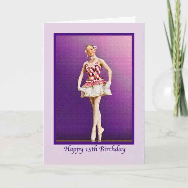 Birthday, 15th, Ballerina in Pink and White Card (Front)