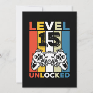Birthday 15th Level Unlocked 15 Gaming Vintage Invitation