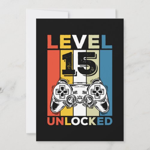 Birthday 15th Level Unlocked 15 Gaming Vintage Invitation