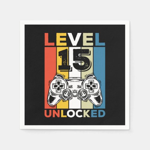 Birthday 15th Level Unlocked 15 Gaming Vintage Napkins