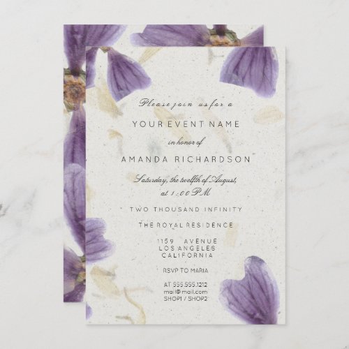 Birthday 16th Bridal Floral Cottage Purple Iris Invitation