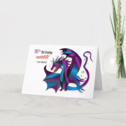 Birthday 16th Fierce Dragon Shades Purple Blues Card