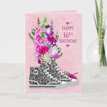 Birthday 16th  Girls  Fancy Sneakers Black/white Card by TrudyWilkerson at Zazzle