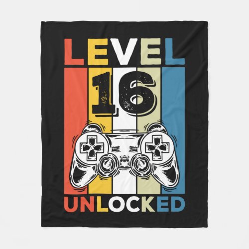 Birthday 16th Level Unlocked 16 Gaming Vintage Fleece Blanket