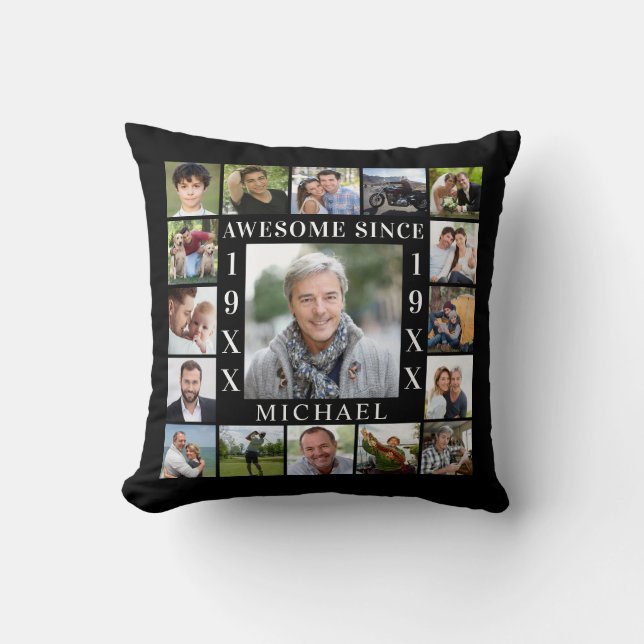 Birthday 17 Photo Collage AWESOME SINCE Throw Pillow (Front)