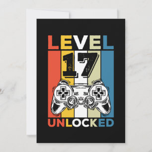Birthday 17th Level Unlocked 17 Gaming Vintage Invitation