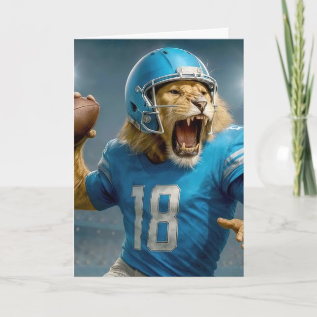 Birthday #18 Lion Quarterback Football Player Card (Front)